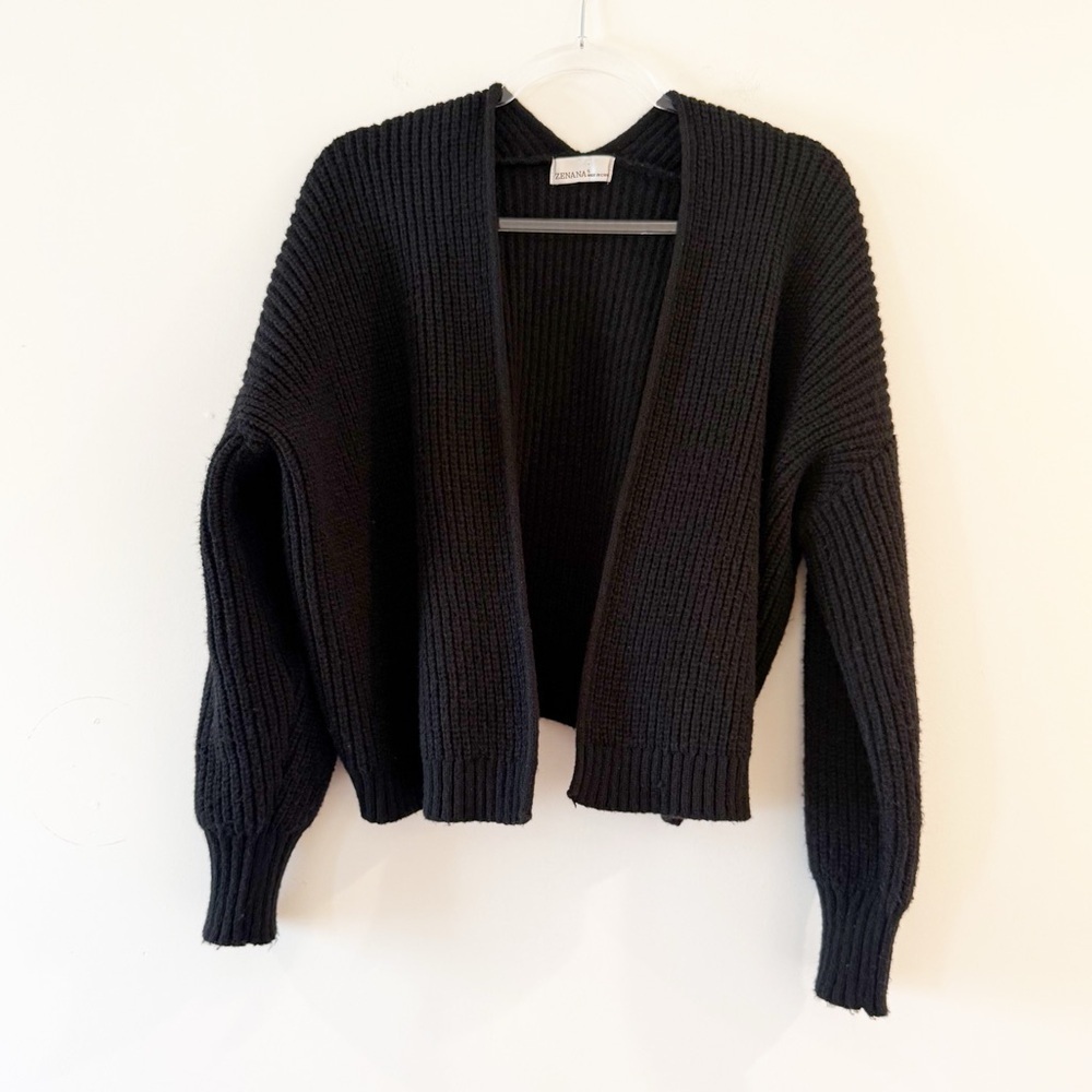 Zenana Open Front Drop Shoulder Sweater Cardigan - Picture 2 of 6